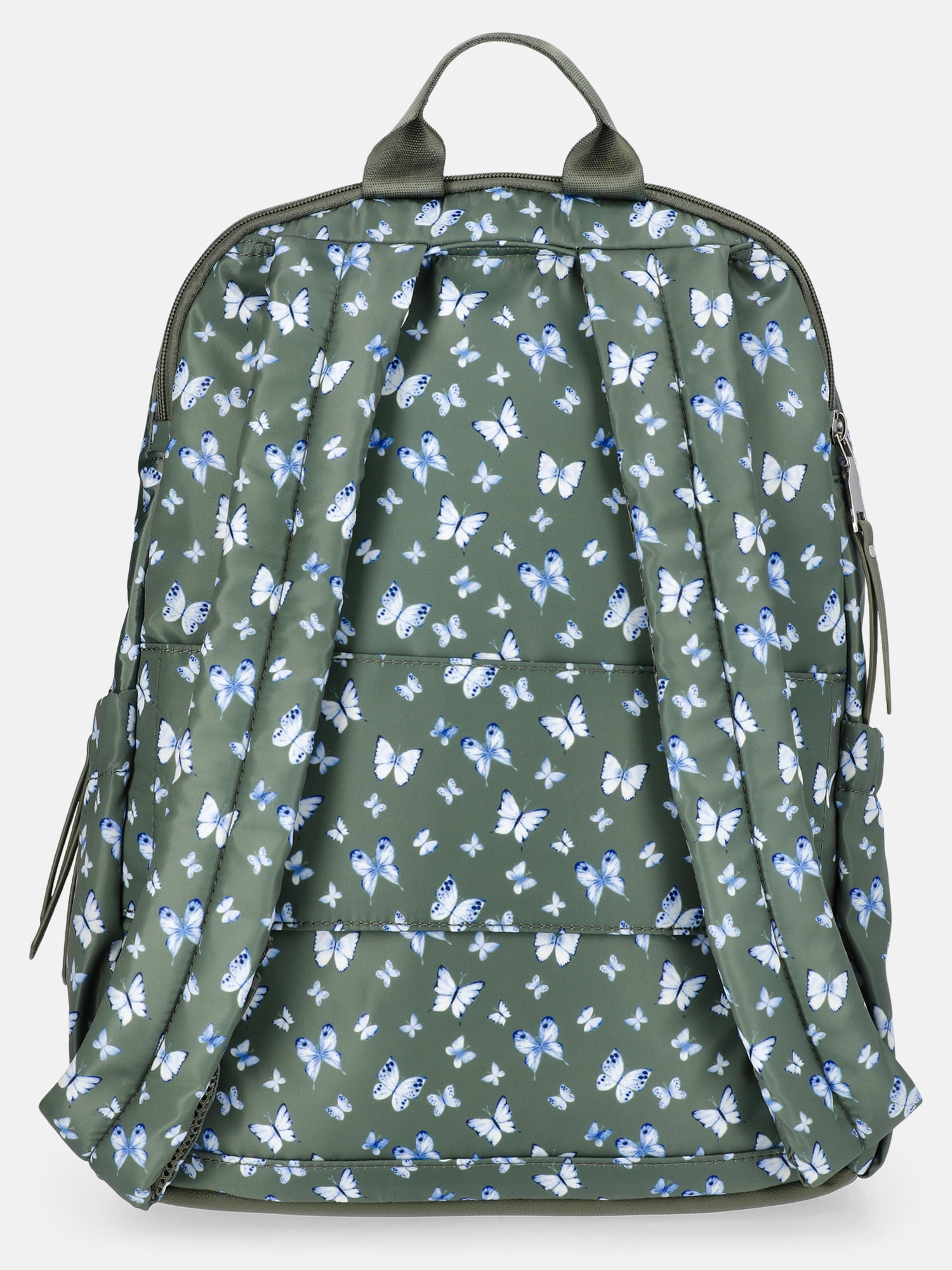 MNYC Women's Chain Pocket Dome Backpack Green Butterfly