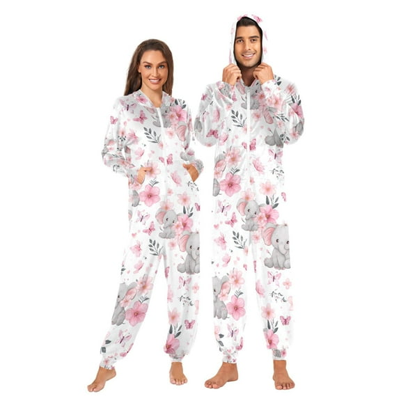 Adult Christmas Onesie Cute Elephant Adult Zipper One-Piece Pajamas Unisex Pajamas with Pockets