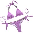 thumbnail image 2 of 1 Set Split Bikini Rhinestones Metal Chain Sexy Adjustable Pure Color Swimwear for Swimming, 2 of 7