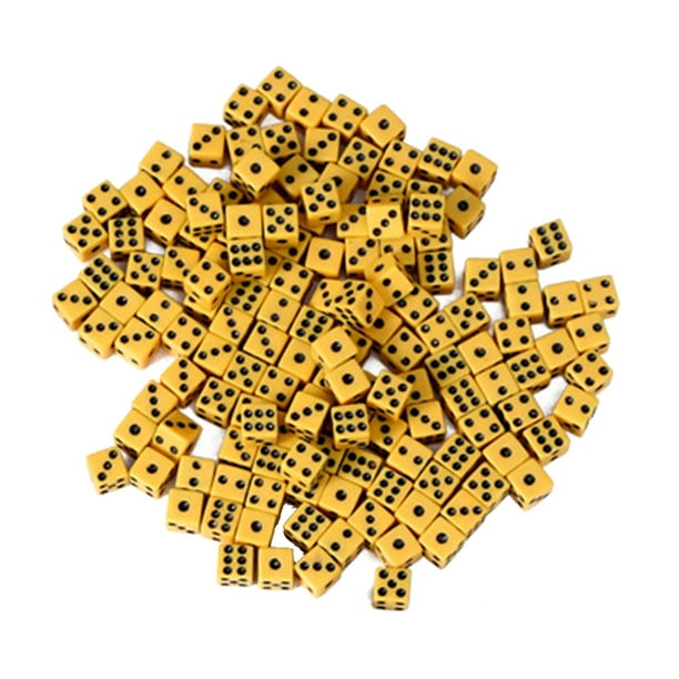 100 dados de juego estándar de seis caras con puntos negros de 8 mm para enseñar matemáticas amarillo