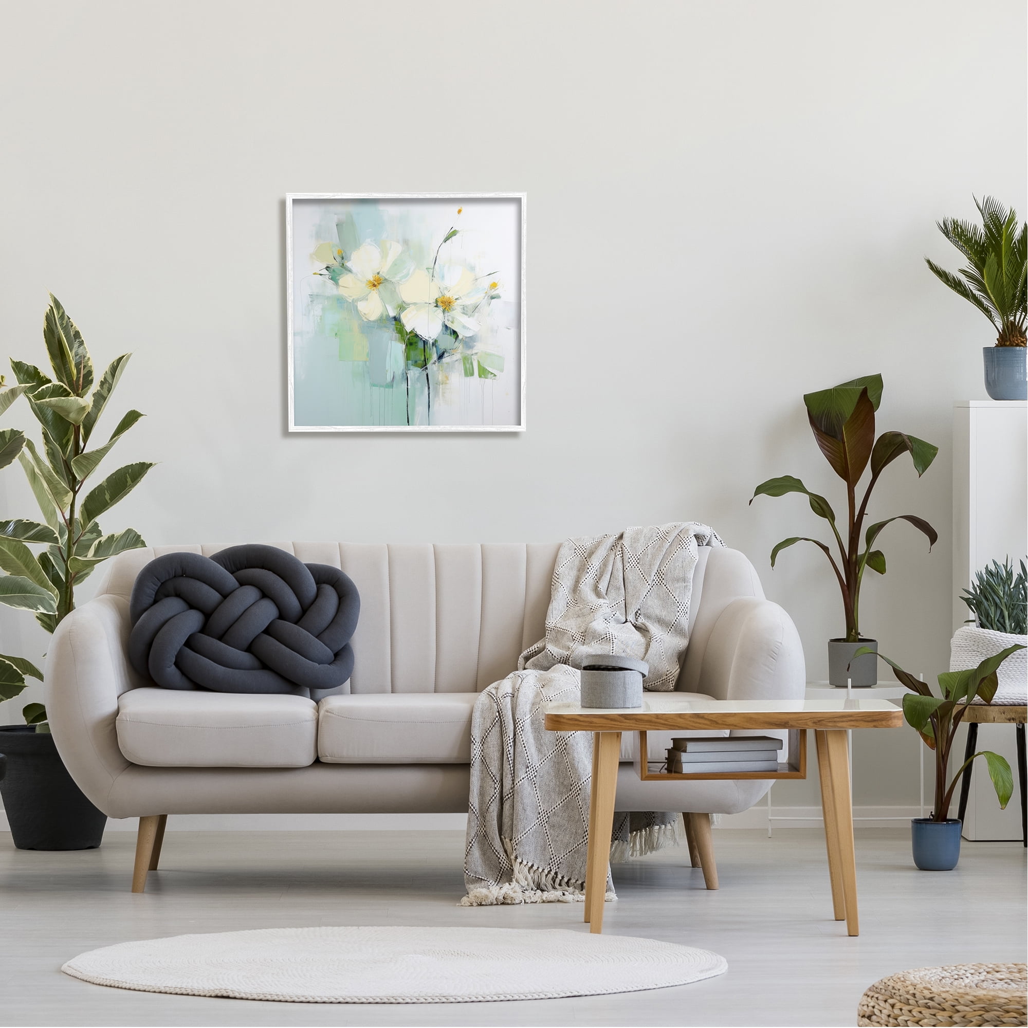 Stupell Industries Abstract White Flowers Abstract Painting White Framed Art Print Wall Art, 24 x 24
