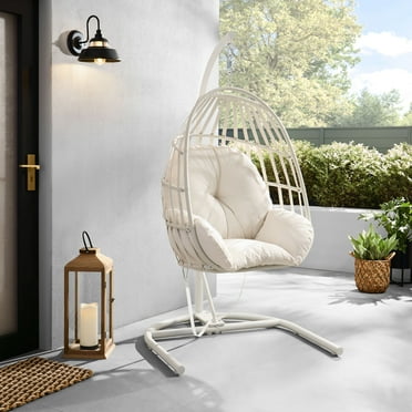 Mainstays Outdoor Wicker Patio Hanging Egg Chair, White