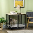 thumbnail image 2 of PawHut Meuble pour Cage de Chien avec Coussin Résistant à l'Eau Plateau Amovible, Chêne, 2 of 10