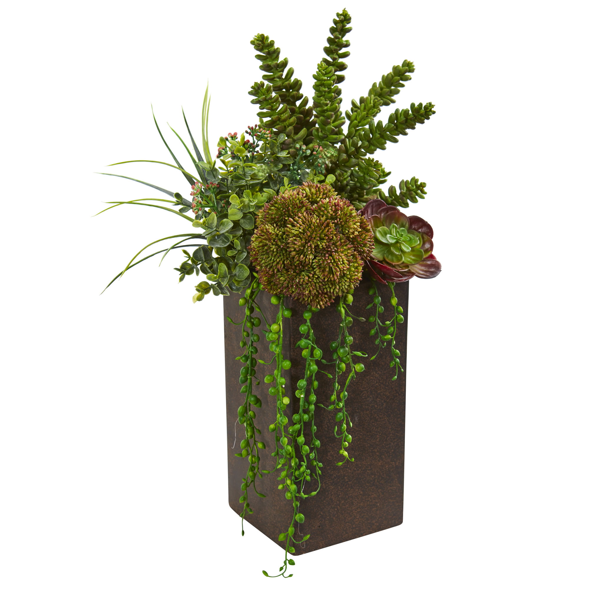Nearly Natural Succulent Artificial Plant in Brown Planter - Walmart.com