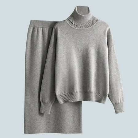 Turtleneck Two-piece Knitted Skirt