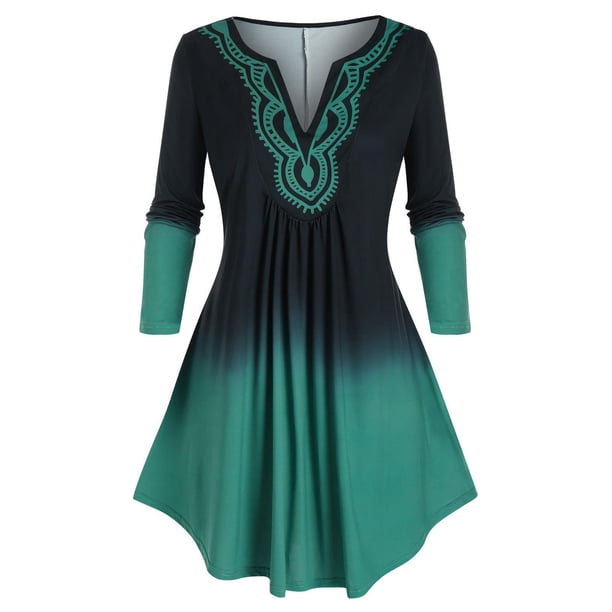 Más el tamaño de Ombre del color de la túnica camiseta Rosegal Mangas largas de talla grande