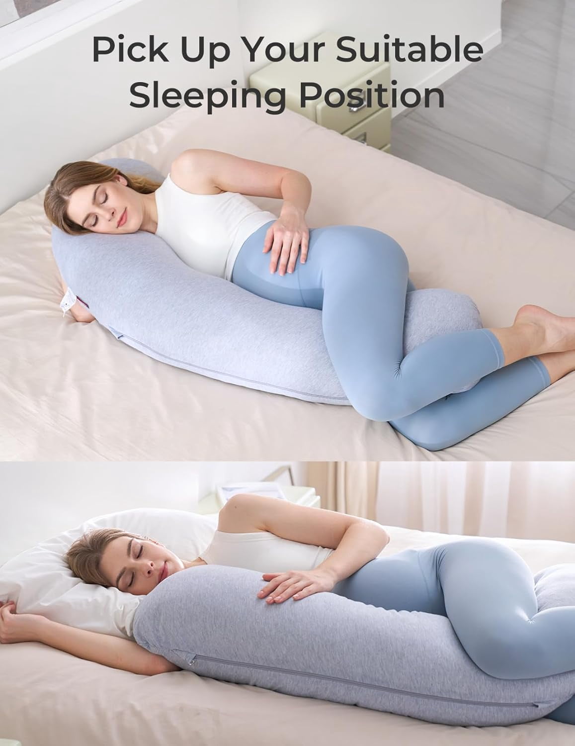 Pregnancy Pillows for Side Sleeping, J Shaped Maternity Body Pillow for Pregnancy, Soft Pregnancy Pillow with Jersey Cover for Head Neck Belly Support