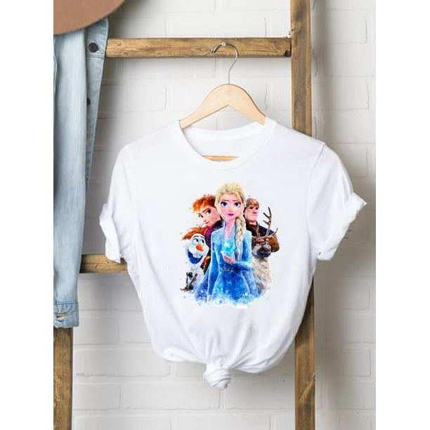 Disney Mickey Mouse Tee Shirt Casual Fashion Princess Watercolor Women Print Clothing Cartoon Graphic Short Sleeve T-shirtsXL Gao Jinjia LED