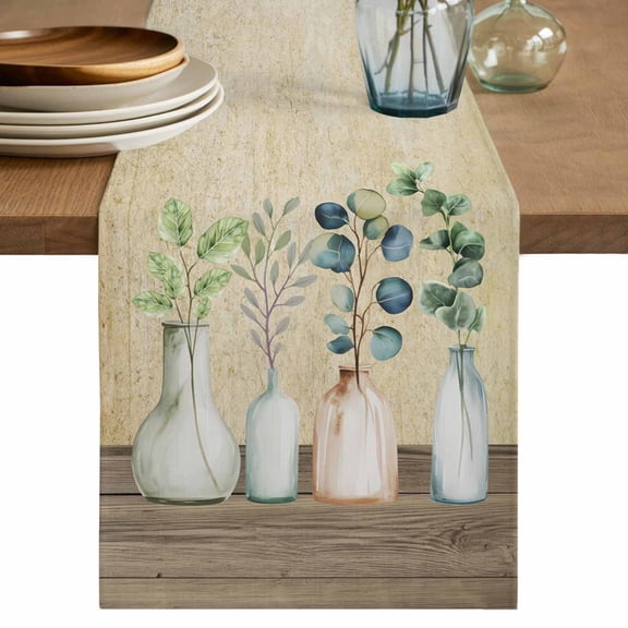 Table Runner 48 Inches Long for Kitchen Dining, Farmhouse Botanical Dresser Scarf Farmhouse, Dining Table Decorations for Wedding/Parties, Bottles Plans Country Brown Wooden Grain 13 x 48 In