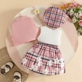 thumbnail image 6 of Huowey Toddler Girls Easter 3 Piece Outfits Solid Color Knitted Button Down Vest Cardigan Flower Plaid Ruffled Patchwork Dresses With Cute Hat Stylish Spring Summer Clothes Sets,Pink,9-12 Months, 6 of 9