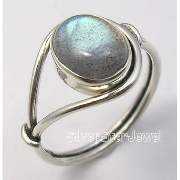 925 Sterling Silver Oval Blue Fire Labradorite Bestseller Ring Size 5 Handmade