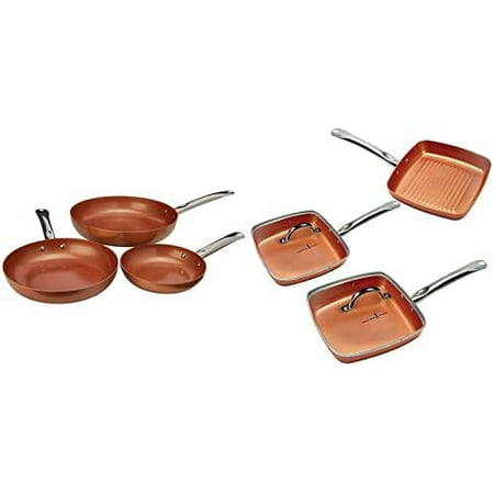 

Copper CHef 3-Piece Non-Stick Fry Pan Set 8 10 and 12 Inch & Chef Non-Stick Square Fry Pan 5-Piece Set 8 Inch Griddle Pan 9.5 Inch Grill Pan 11 Inch Griddle Pan 9.5 Inch Lid 11 Inch Lid