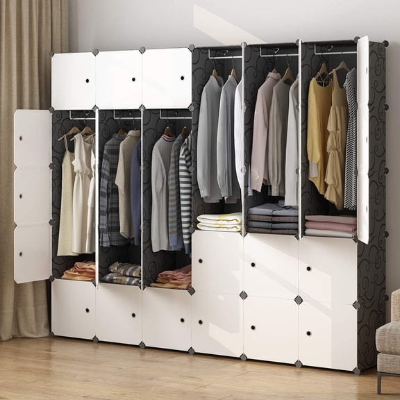 KOUSI Portable Cube Storage - 14"x14" Cube Cube Organizer Storage Organizer Clothes Storage Storage Shelves Shelf for Clothes Plastic Dresser Storage Cubes, Black (6x5 Cubes) 30