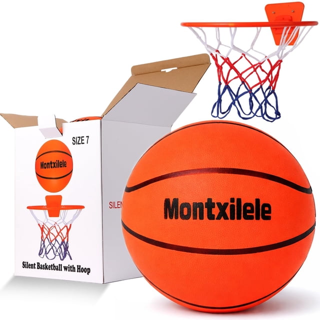 Silent Basketball Montxilele para interiores, tamaño 7, con aro montado en la pared