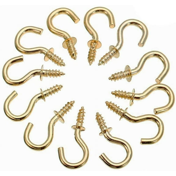 Mini Ceiling Screw Hooks, 50 Pcs (1/2 inch) Hanging Cup Hooks Brass Plated Screw-in Hooks for Hanging Plants Mug Arts Decorations, Gold