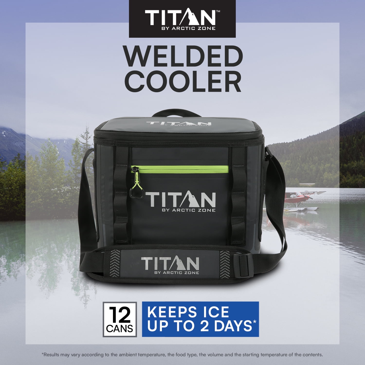 Titan by Arctic Zone 12 Can Waterproof Welded Soft Cooler, 8 Quart, Black/Green