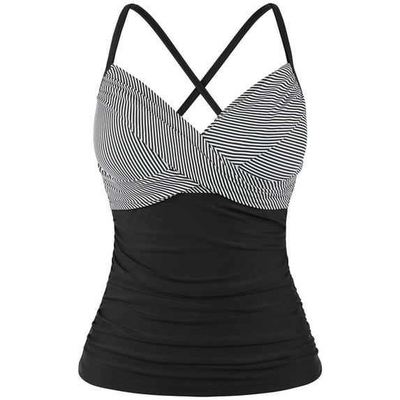 Hilor Womens Underwire Tankini Top Swimwear Twist V Neck Swimsuits Tummy Control Crossback Bathing Suits Top Only