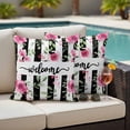 thumbnail image 3 of 2 Pack Outdoor Waterproof Throw Pillow Covers,Welcome Words Pink Flowers Decorative Square Pillow Case Patio Pillowcases for Chair Couch Sofa 16x16in, 3 of 9