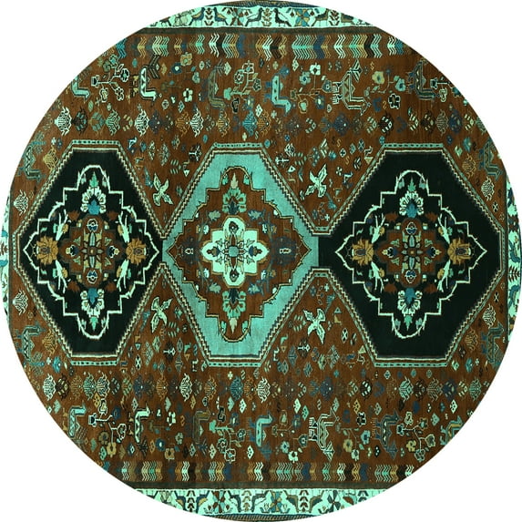 Ahgly Company Indoor Round Persian Turquoise Blue Traditional Area Rugs, 6' Round