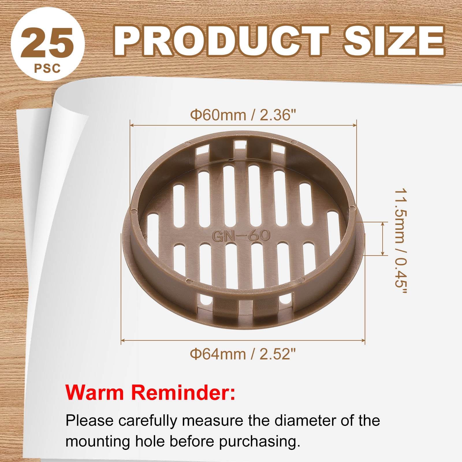 Uxcell 25pcs Round Cabinet Vent 2.36" (60mm Openings) Plastic Circular Soffit Exhaust Vent Soffit Louver Vent Mesh Hole for Bathroom Home Office Kitchen Cabinet Wardrobe, Brown