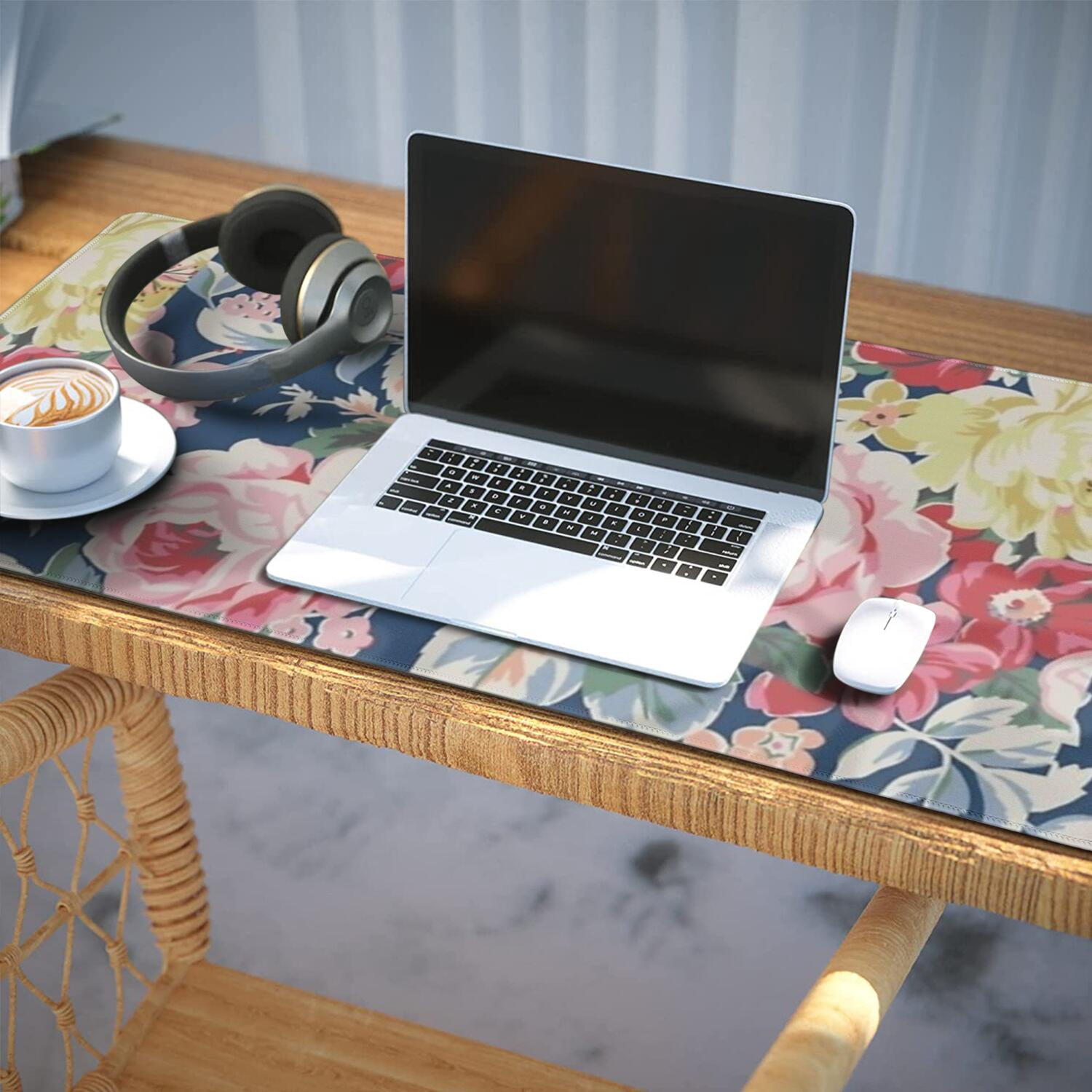 Long Mouse Pads for Desk,Pioneer Flower Floral Print Pattern Desk Mats on Top Of Desks, Desk Mouse Pad Extra Large with 3mm Non-Slip Base and Stitched Edge for Gaming,Office,Work,Home 35.4"x15.7"