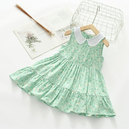 

Borniu Girls Dresses Toddler Kids Baby Girls Fashion Cute Sleeveless Sweet Flower Print Ruffle Dress Toddler Dress Clearance