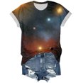 thumbnail image 6 of Yindaity Women's Tshirt Galaxy T Shirts for Women Space Print Side Slit Curved Hem V Neck T-Shirts(Dark Blue,L), 6 of 9