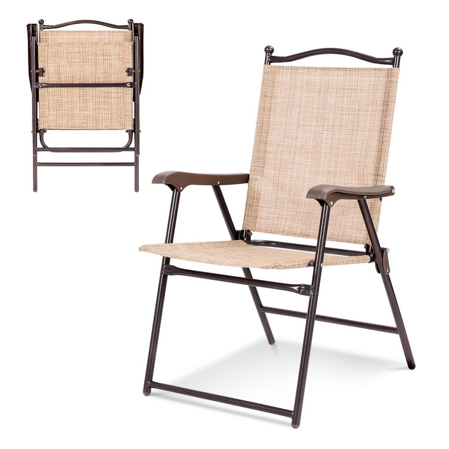 Aimee Lii Set of 2 Patio Folding Sling Back Camping Deck Chairs, Outdoor Patio Set, Beige