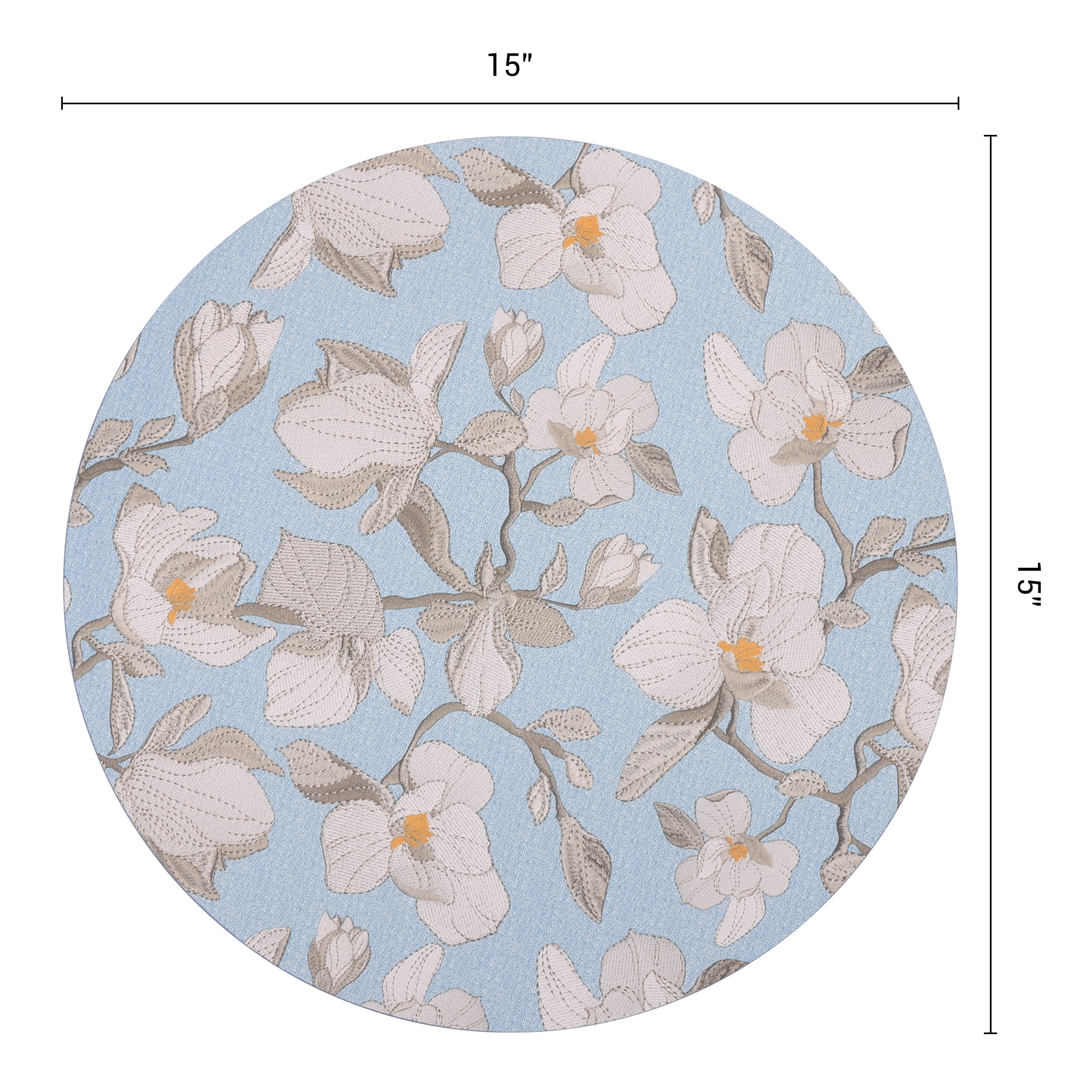 Unique Bargains 6pcs Faux Leather Floral Placemats Blue Beige 13"x13"