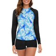 thumbnail image 2 of Women Print 2 Piece Rash Guard Long Sleeve Swimsuits Swim Shirt with Shorts Set Sun Protection Surf Bathing Suits, 2 of 4