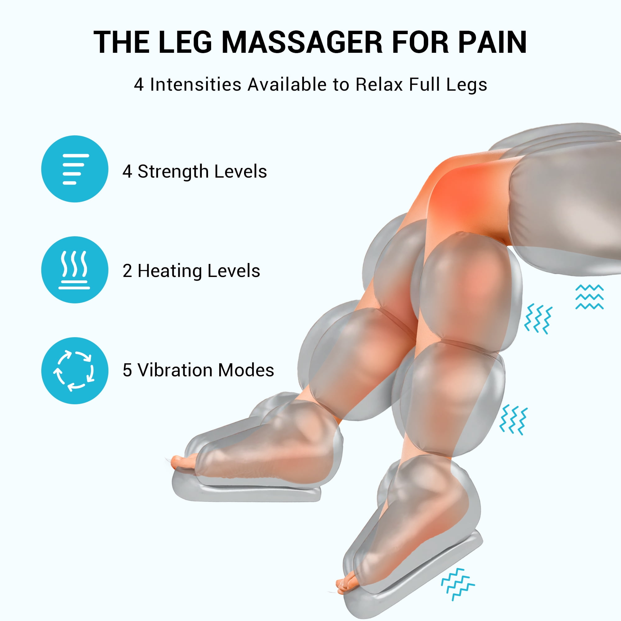 MYNT Leg Massager with Heat and Compression for Foot, Calf, and Thigh Circulation, 5 Modes, Plus Size, Black