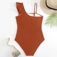 thumbnail image 6 of SSCMYXG Girls Ruched 1 Piece Bathing Suit, Single Shoulder Ruffle Swimsuit, Kids Swimwear for 8-16Y Summer Vacation Brown 14-15 Years, 6 of 6