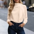 thumbnail image 5 of Karymi Womens Tops Dressy Casual Solid Mock Neck Bow Tie Blouse, Draped Long Sleeve Loose Casual Top, Elegant Office Daily Outfits Summer Tops, 5 of 6