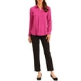 thumbnail image 2 of INSPIRE CHIC Women's Elegant Shirts V Neck Point Collar Long Sleeve Smooth Satin Blouse XS Hot Pink, 2 of 6