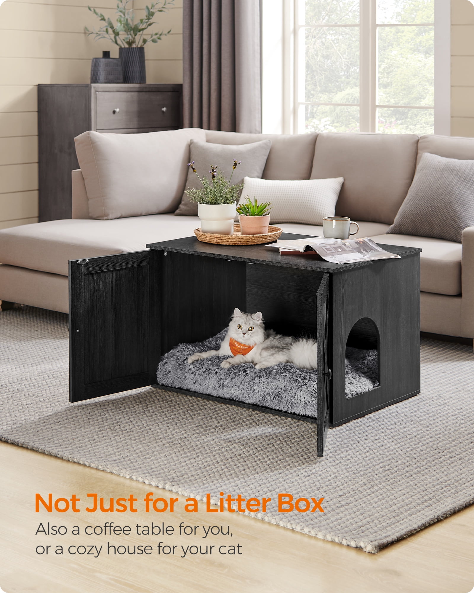 Hidden Cat Litter Box Enclosure Furniture Large Multi-Functional Cat Litter Box Washroom with Removable Divider Black