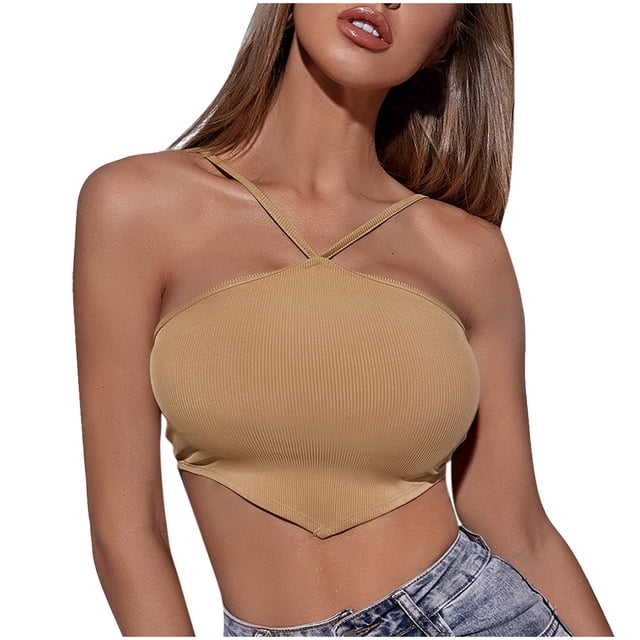 Pompotops Débardeur Sexy Irrégulier à Col Halter pour Femmes