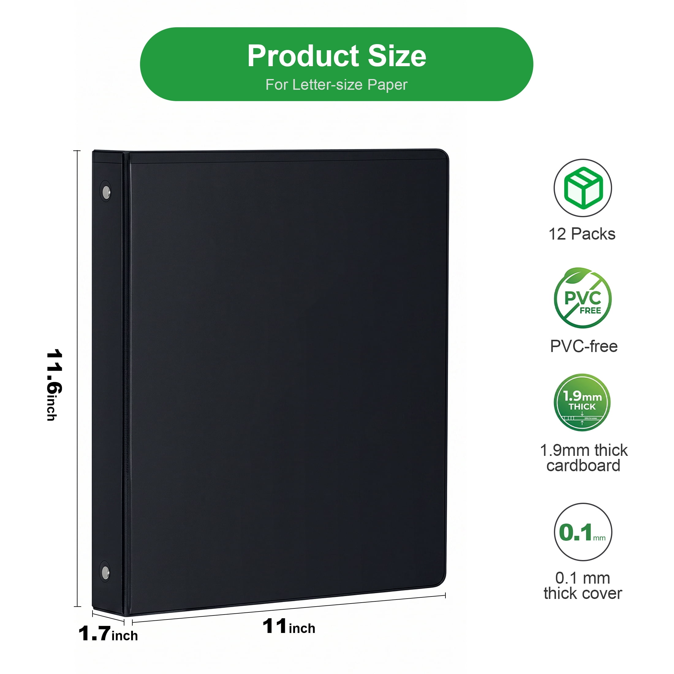 Comix 1 inch 3 Ring Binder, 1" O-ring, 250-Sheet Capacity, School Office Supplies,12 Pack Black