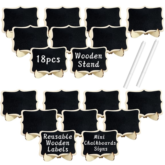 Appoft 18 Pack Mini Wooden Chalkboard Signs with Easel Stand, Reusable, Zero Residue Food Labels for Buffet, Wedding, Place Cards, Party and Event Decor