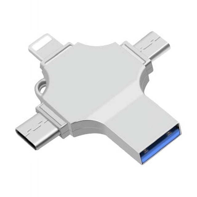 Memoria externa para iPhone, USB Stick 32/64/128GB, 4 en 1 USB Memory Stick USB Flash Drive Metal Memory Stick Expansión de memoria para Apple iPhone iPad Android Notebook USB 2.0 Plata
