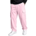 thumbnail image 2 of Dwellite Baggy Cargo Sweatpants for Men Wide Leg Jogger Pants Loose Fit Fashion Solid Color Trousers with Pockets Pink 3XL, 2 of 6