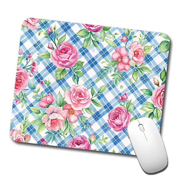 Pretty Pink Flowers Floral Blue Wallpaper Mouse Pad Low Profile Gaming Mat
