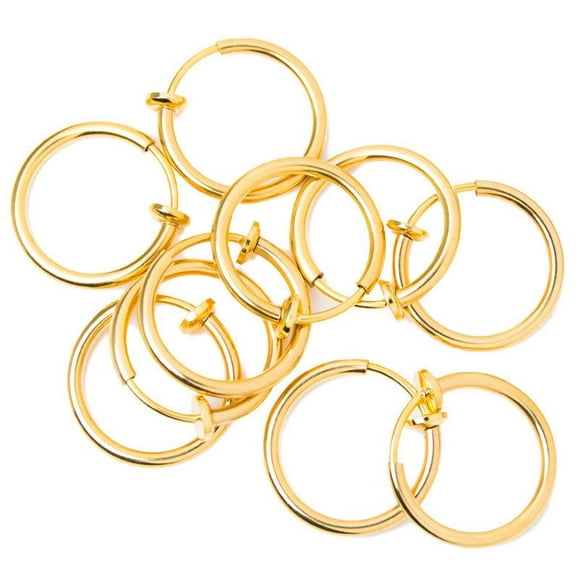 BodyJewelryOnline 10 Pack Gold I.P. Fake Earring Lip Nose Belly Eyebrow Non-Piercing Rings