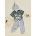 thumbnail image 3 of FEORJGP Toddler Baby Boys Summer Outfits 0 3M 6M 12M 18M Infant Short Sleeve Rompers Letter Print Jumpsuits Sweatpants Long Pants Hat Kids Little Boy Casual Cute 3Pcs Daily Clothes Set, 3 of 7