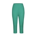 thumbnail image 6 of Women's Capri Pants Summer Solid High Waist Slim Fit Cropped Leggings with Pockets, Elastic Waist Stretchy Soft Fabric, Casual Yoga Workout Gym Lounge Pants for Women, Womens, 6 of 7