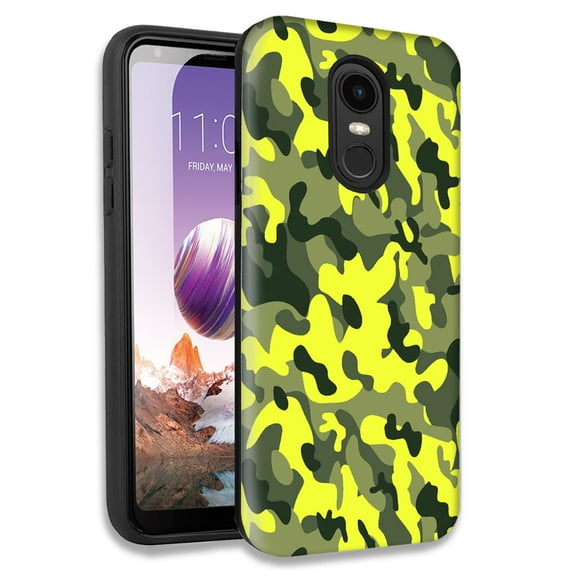 Mundaze Yellow Green Camo Double Layer Hybrid Case Cover For LG Tribute Dynasty/Aristo 2/Aristo 3 Plus