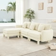 thumbnail image 2 of Newest Boucle Fabric Convertible L Shape Sectional 3-seater Sofa Couch,Distinctive Shell-shaped Armrests,Removable Ottoman,Cylindrical Legs Wrapped,Self-fabric,Beige Color, 2 of 17