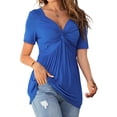 thumbnail image 2 of Langwyqu Women V-Neck Front Knotted Blouse Long Sleeve Casual T-Shirt, 2 of 3