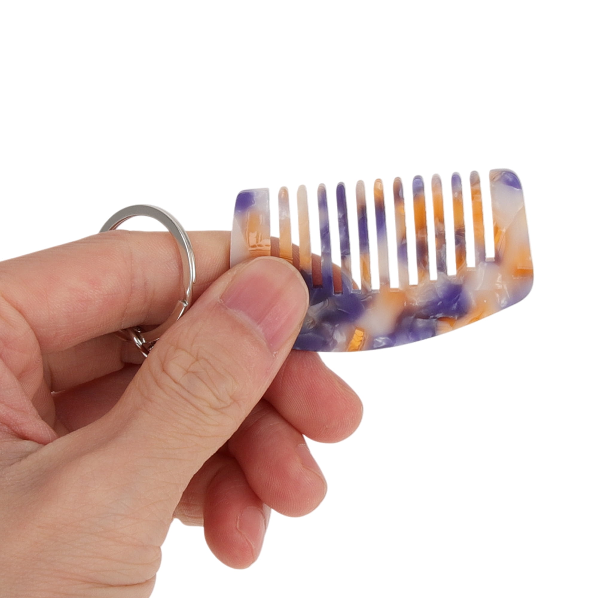 Unique Bargains 1 Pc Durable Mini Keychain Hair Comb for All Hair Types Styles Blue, White