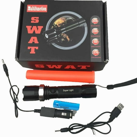 Flashlight No Charger (Ktaxon Tactical SWAT LED Rechargeable 18650 Flashlight Torch Zoom 3Mode, CAR USB Charger Included,Battery)