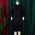 thumbnail image 4 of AURA Plus Size Ruffle A Line Midi Dress Half Open Collar Trumpet Sleeve 3 4 Sleeve Casual Elegant Dress with Zipper, 4 of 11